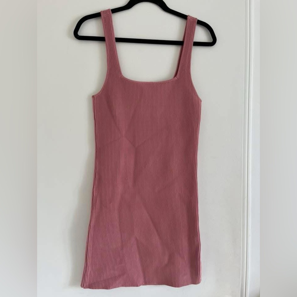 Pink Ribbed Sleeveless Dress
